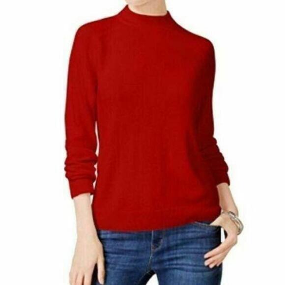 Karen Scott Petite Luxsoft Zip-Back Mock-Neck Sweater Red Cherry PM - Picture 1 of 1